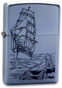 Зажигалка ZIPPO Mermaid Satin Chrome, латунь с никеле-хромовым покрыт., серебр., матовая, 36х56х12мм - Зажигалки - цена и заказ в Москве и Санкт-Петербурге, интернет-магазин ZaUglom