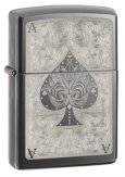 Зажигалка ZIPPO Ace, латунь с покрытием Black Ice®, чёрный, глянцевая, 36х12x56 мм