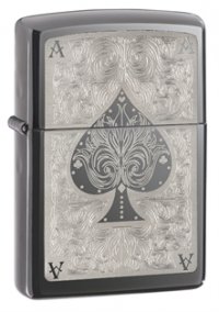 Зажигалка ZIPPO Ace, латунь с покрытием Black Ice®, чёрный, глянцевая, 36х12x56 мм - Зажигалки - цена и заказ в Москве и Санкт-Петербурге, интернет-магазин ZaUglom